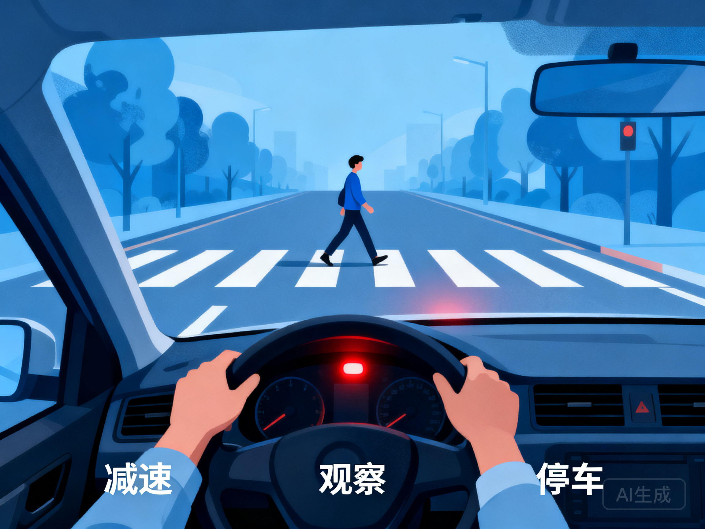 新手司机遇行人横穿马路的正确应对方法