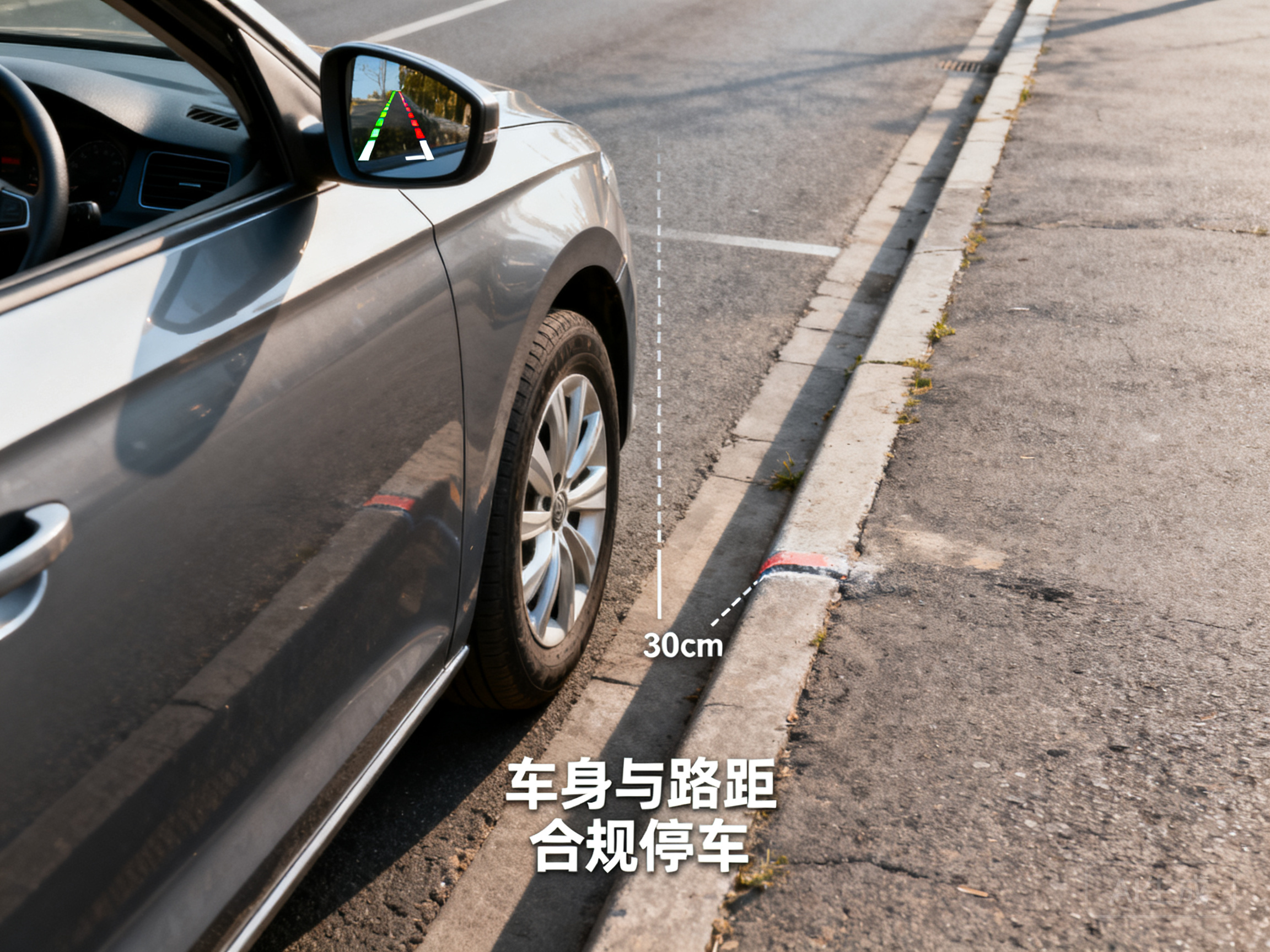 精准掌握车身与路距 新手轻松完成合规靠边停车操作